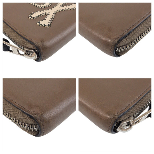 LOEWE Long Wallet Purse leather Brown black Skull