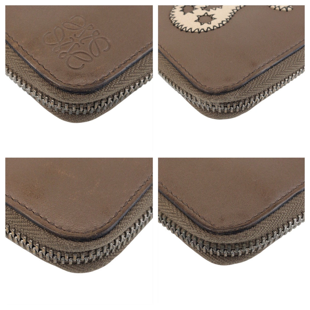LOEWE Long Wallet Purse leather Brown black Skull