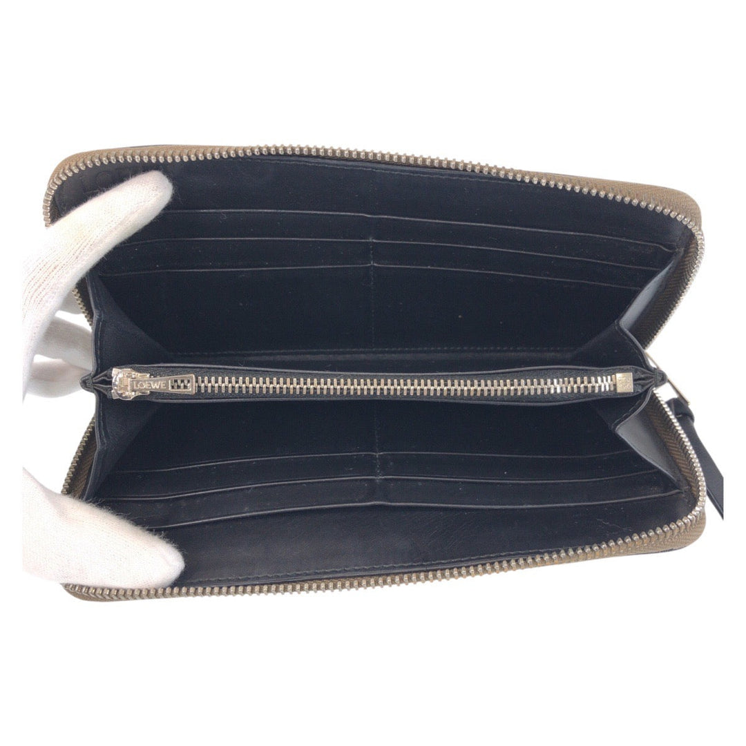 LOEWE Long Wallet Purse leather Brown black Skull