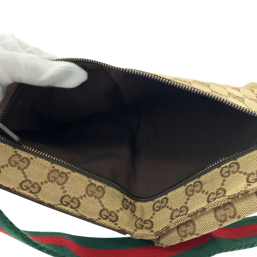 GUCCI Waist bag 28566 GG canvas Brown Red Green SilverMetal Waist Bag Bum Bag Sherry line mens(Unisex) Used Authentic