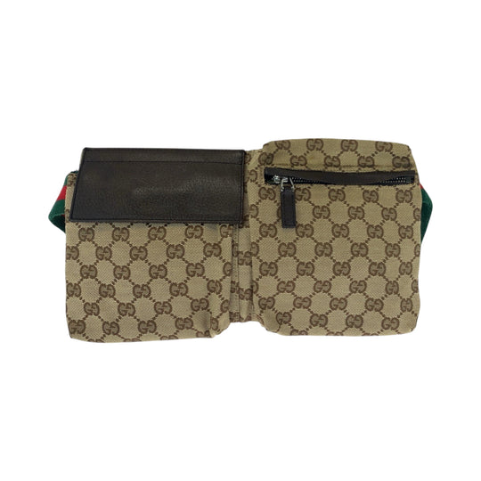 GUCCI Waist bag 28566 GG canvas Brown Red Green SilverMetal Waist Bag Bum Bag Sherry line mens(Unisex) Used Authentic