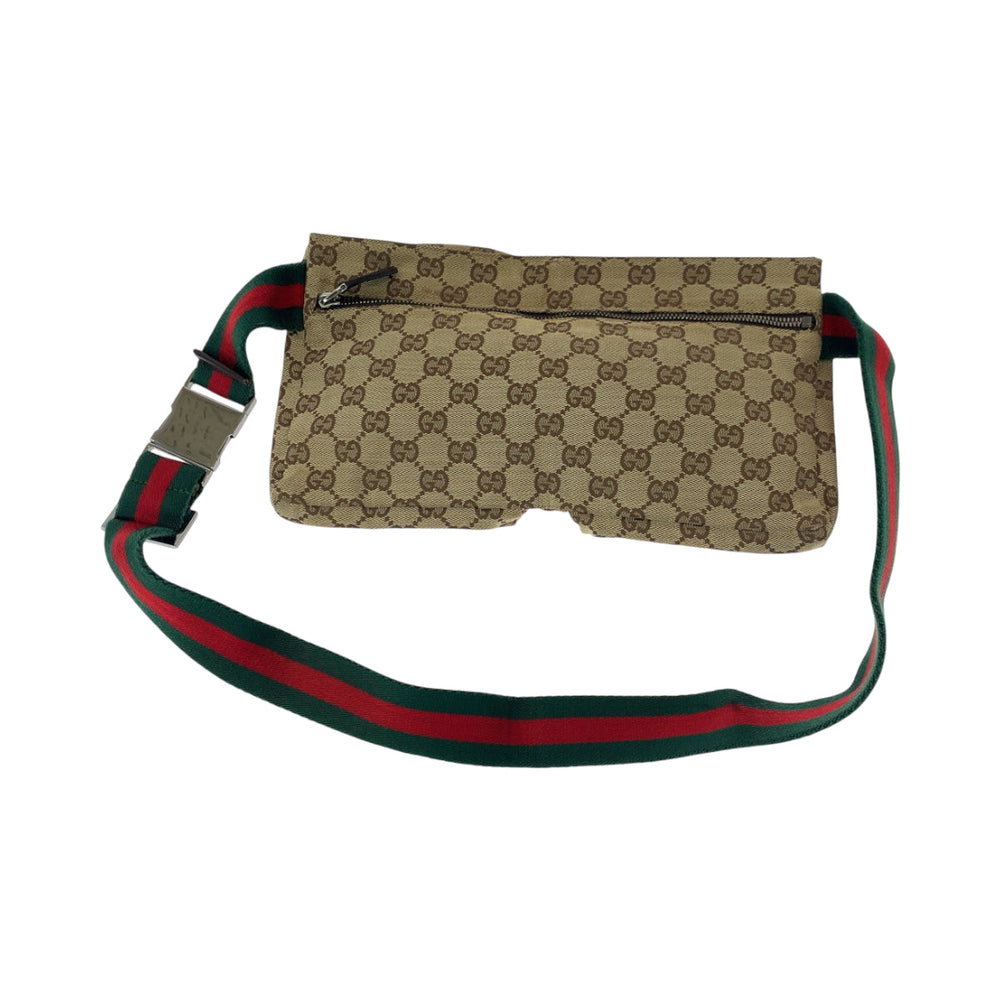 GUCCI Waist bag 28566 GG canvas Brown Red Green SilverMetal Waist Bag Bum Bag Sherry line mens(Unisex) Used Authentic