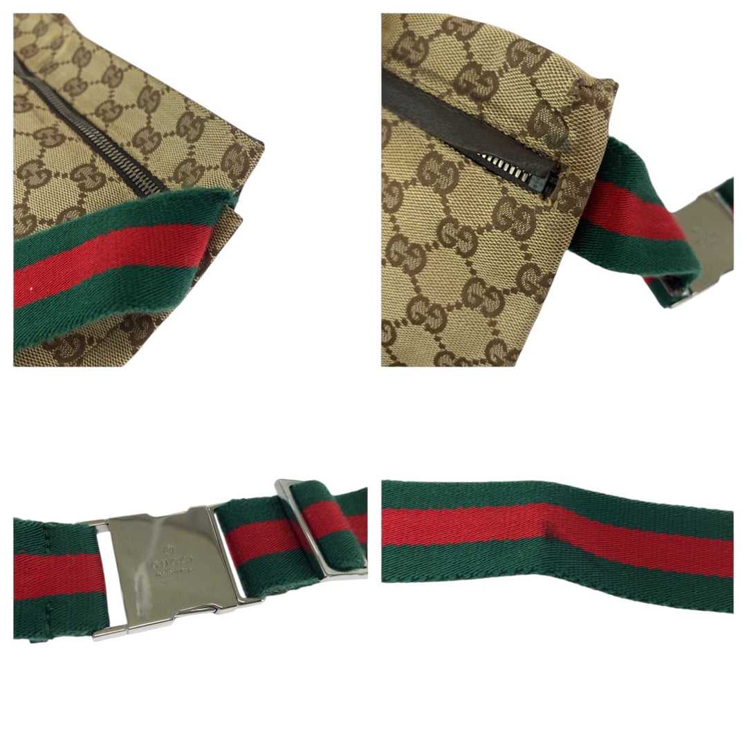 GUCCI Waist bag 28566 GG canvas Brown Red Green SilverMetal Waist Bag Bum Bag Sherry line mens(Unisex) Used Authentic