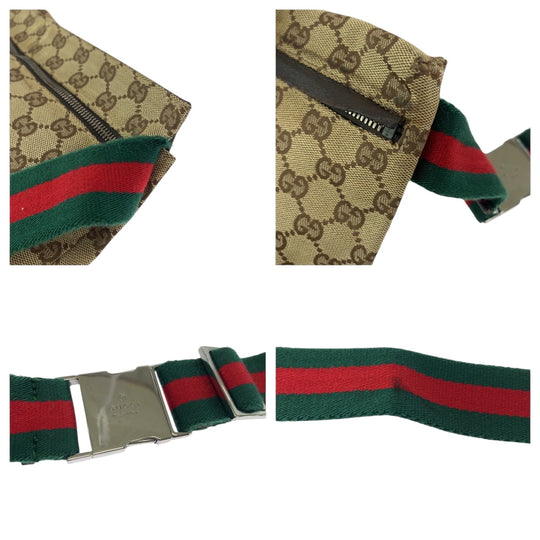 GUCCI Waist bag 28566 GG canvas Brown Red Green SilverMetal Waist Bag Bum Bag Sherry line mens(Unisex) Used Authentic