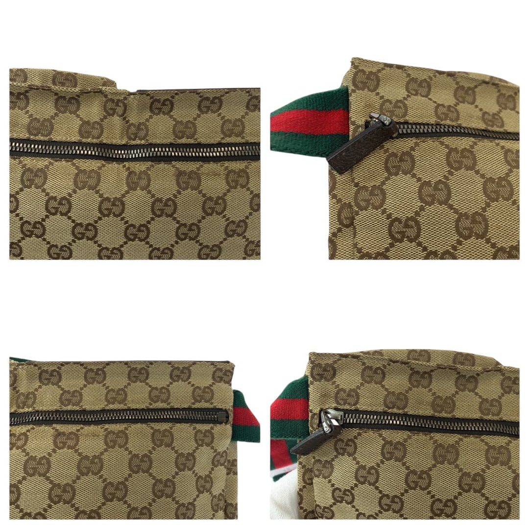 GUCCI Waist bag 28566 GG canvas Brown Red Green SilverMetal Waist Bag Bum Bag Sherry line mens(Unisex) Used Authentic
