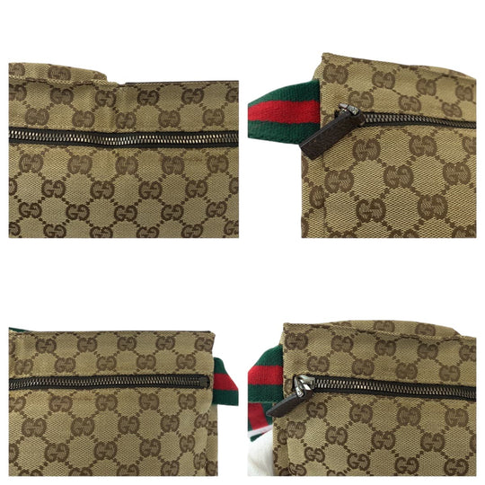 GUCCI Waist bag 28566 GG canvas Brown Red Green SilverMetal Waist Bag Bum Bag Sherry line mens(Unisex) Used Authentic