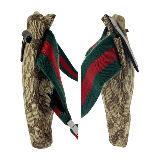 GUCCI Waist bag 28566 GG canvas Brown Red Green SilverMetal Waist Bag Bum Bag Sherry line mens(Unisex) Used Authentic