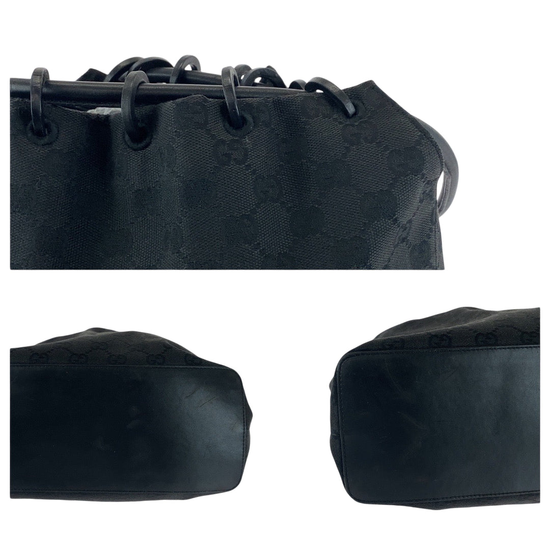 GUCCI Shoulder Bag 90644 GG canvas Black Black Metal Drawstring Shoulder Bag Handbag Women Used Authentic