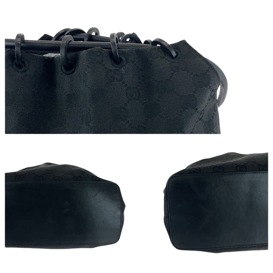 GUCCI Shoulder Bag 90644 GG canvas Black Black Metal Drawstring Shoulder Bag Handbag Women Used Authentic