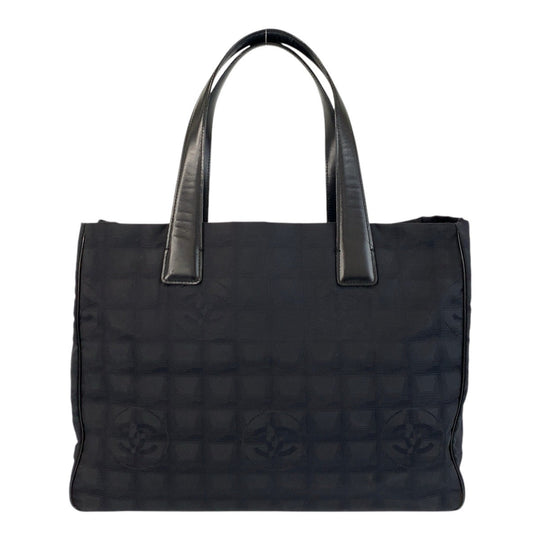CHANEL Tote Bag Nylon, Leather Black GoldMetal Tote Bag Shoulder Bag New travel line Women Used Authentic