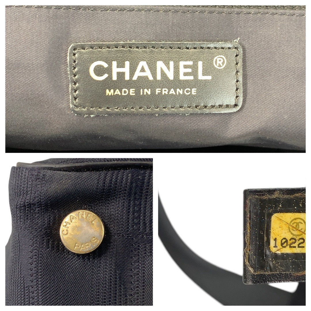 CHANEL Tote Bag Nylon, Leather Black GoldMetal Tote Bag Shoulder Bag New travel line Women Used Authentic