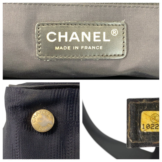 CHANEL Tote Bag Nylon, Leather Black GoldMetal Tote Bag Shoulder Bag New travel line Women Used Authentic