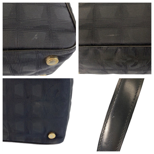 CHANEL Tote Bag Nylon, Leather Black GoldMetal Tote Bag Shoulder Bag New travel line Women Used Authentic