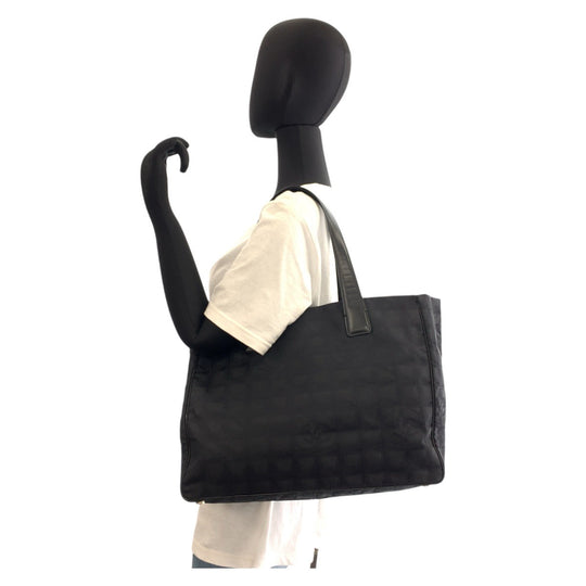 CHANEL Tote Bag Nylon, Leather Black GoldMetal Tote Bag Shoulder Bag New travel line Women Used Authentic