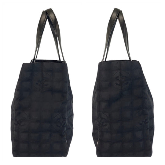 CHANEL Tote Bag Nylon, Leather Black GoldMetal Tote Bag Shoulder Bag New travel line Women Used Authentic