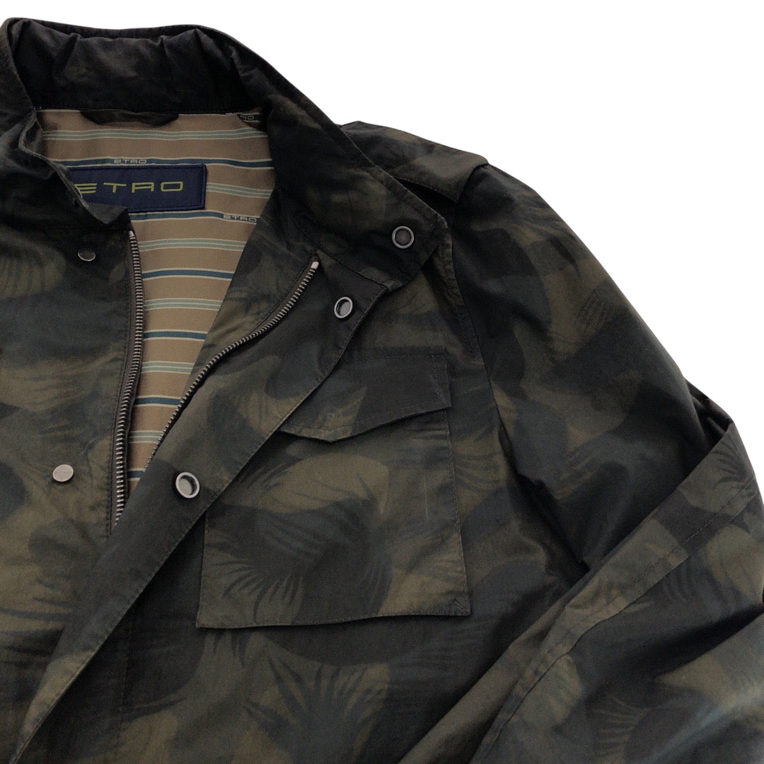 ETRO Military jacket Nylon Khaki SilverMetal Jacquet Military Jacket Botanical Pattern mens L Used Authentic