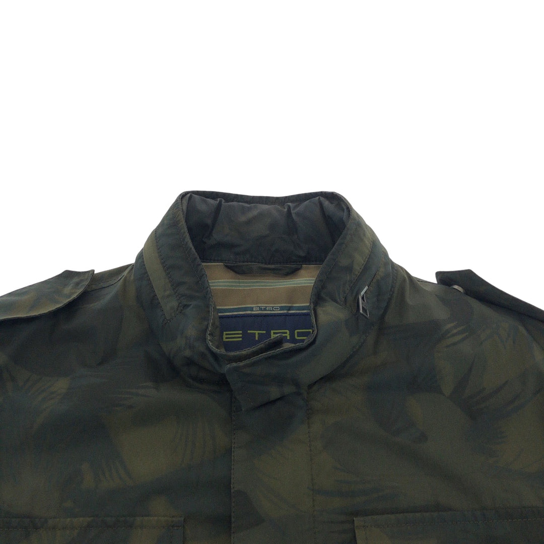 ETRO Military jacket Nylon Khaki SilverMetal Jacquet Military Jacket Botanical Pattern mens L Used Authentic