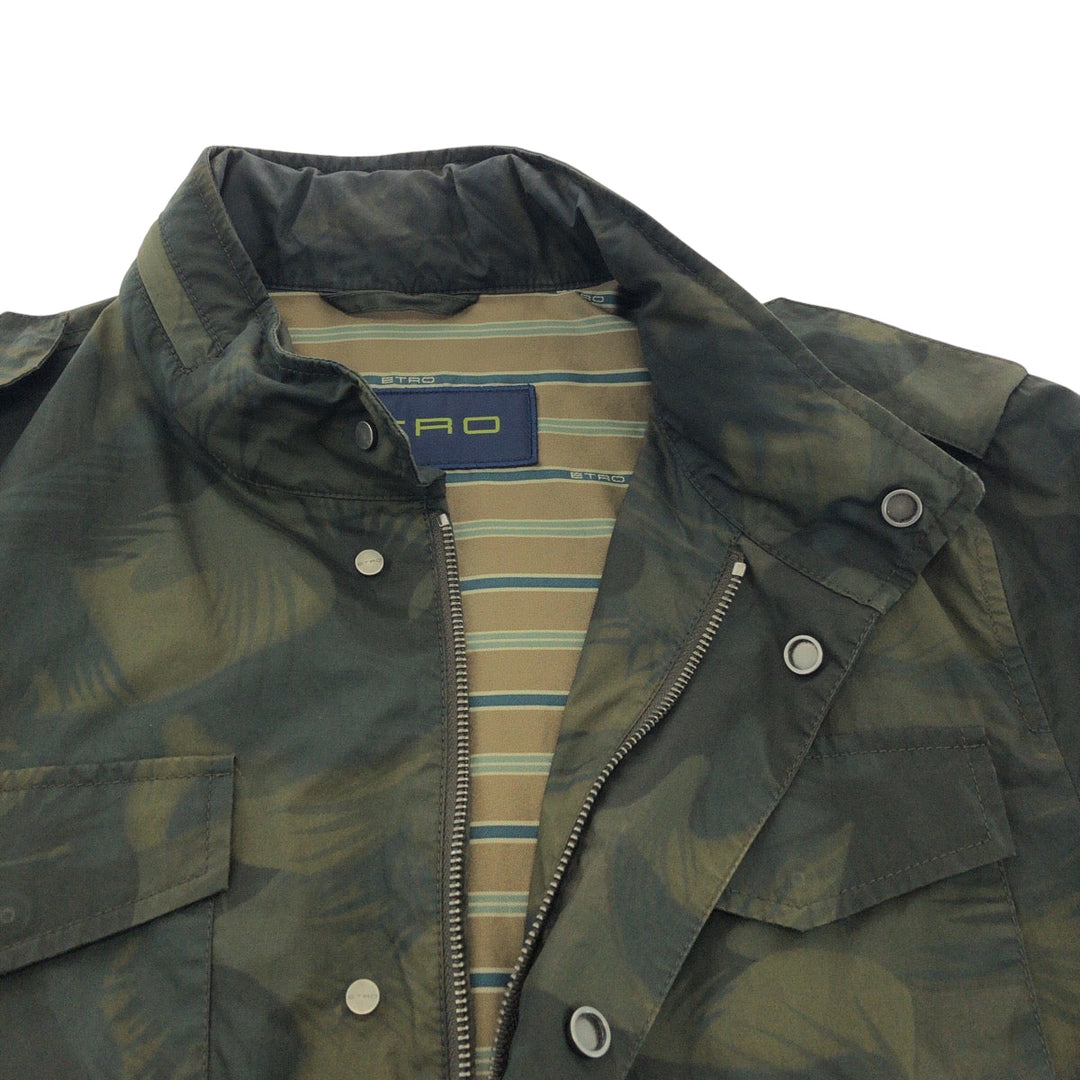 ETRO Military jacket Nylon Khaki SilverMetal Jacquet Military Jacket Botanical Pattern mens L Used Authentic