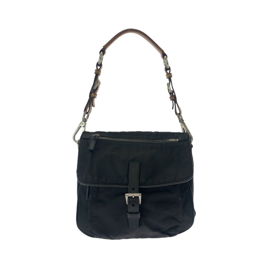 PRADA Shoulder Bag BR2156 Nylon Black Brown SilverMetal One Shoulder Bag Test Triangle With logo Women Used Authentic