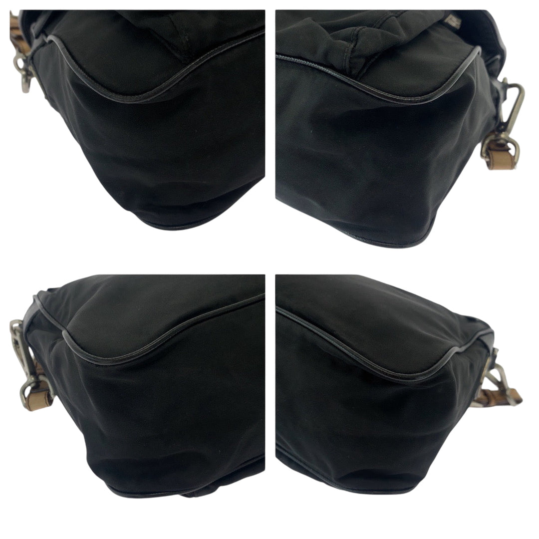 PRADA Shoulder Bag BR2156 Nylon Black Brown SilverMetal One Shoulder Bag Test Triangle With logo Women Used Authentic