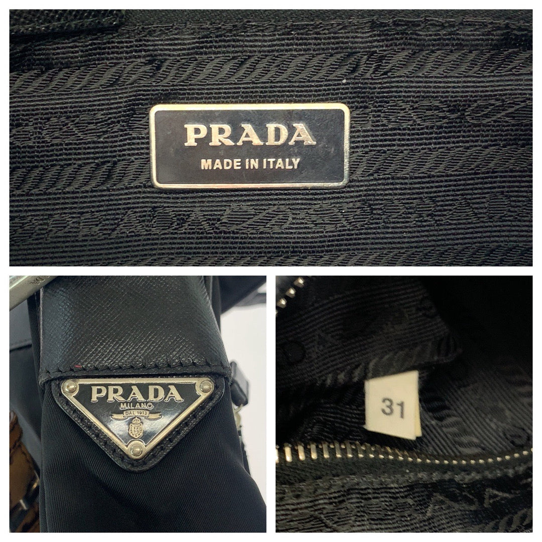 PRADA Shoulder Bag BR2156 Nylon Black Brown SilverMetal One Shoulder Bag Test Triangle With logo Women Used Authentic