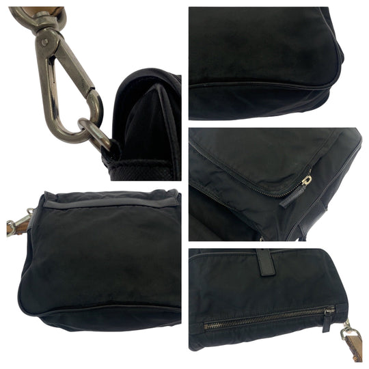 PRADA Shoulder Bag BR2156 Nylon Black Brown SilverMetal One Shoulder Bag Test Triangle With logo Women Used Authentic