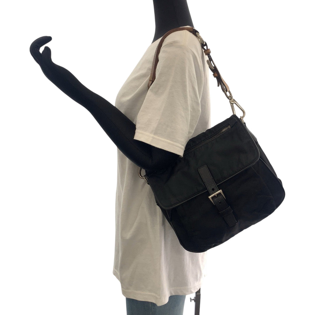 PRADA Shoulder Bag BR2156 Nylon Black Brown SilverMetal One Shoulder Bag Test Triangle With logo Women Used Authentic