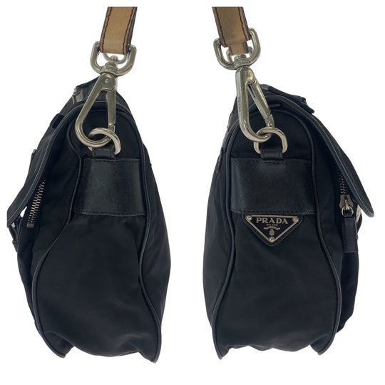 PRADA Shoulder Bag BR2156 Nylon Black Brown SilverMetal One Shoulder Bag Test Triangle With logo Women Used Authentic