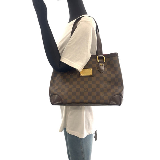 LOUIS VUITTON Tote Bag N51205 PVC, Leather Brown Red Gold Metal Tote Bag Shoulder Bag Damier HamsteadPM Women Used Authentic