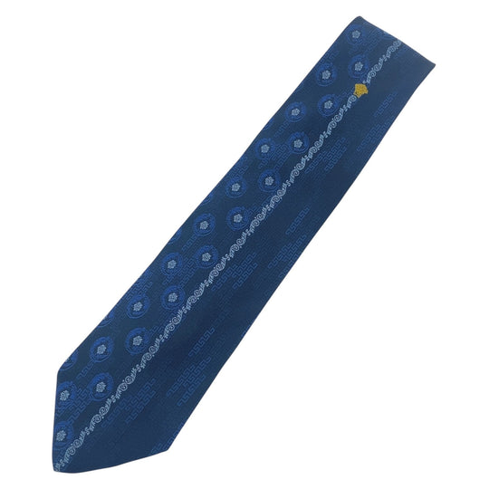 VERSACE tie silk Navy blue Medusa With logo mens Used Authentic