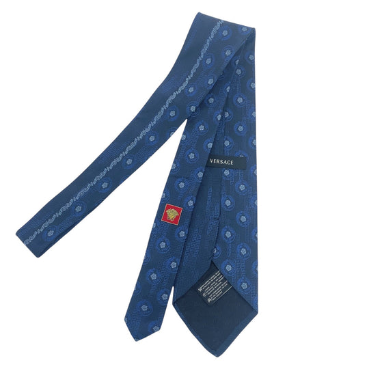 VERSACE tie silk Navy blue Medusa With logo mens Used Authentic