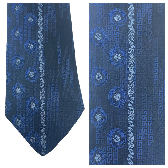 VERSACE tie silk Navy blue Medusa With logo mens Used Authentic