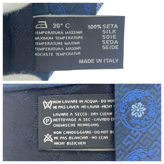VERSACE tie silk Navy blue Medusa With logo mens Used Authentic