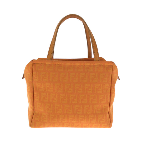 FENDI Handbag canvas Orange SilverMetal Handbag accessory pouch Zucchino Women Used Authentic