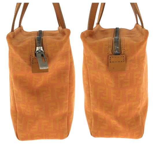 FENDI Handbag canvas Orange SilverMetal Handbag accessory pouch Zucchino Women Used Authentic