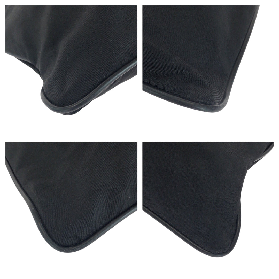 PRADA Shoulder Bag Nylon Black SilverMetal Shoulder Bag Sacoche Test Triangle With logo Women Used Authentic