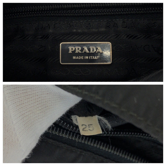 PRADA Shoulder Bag Nylon Black SilverMetal Shoulder Bag Sacoche Test Triangle With logo Women Used Authentic