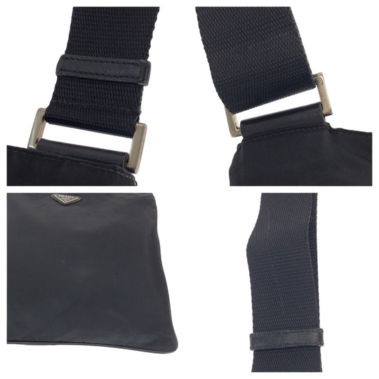 PRADA Shoulder Bag Nylon Black SilverMetal Shoulder Bag Sacoche Test Triangle With logo Women Used Authentic
