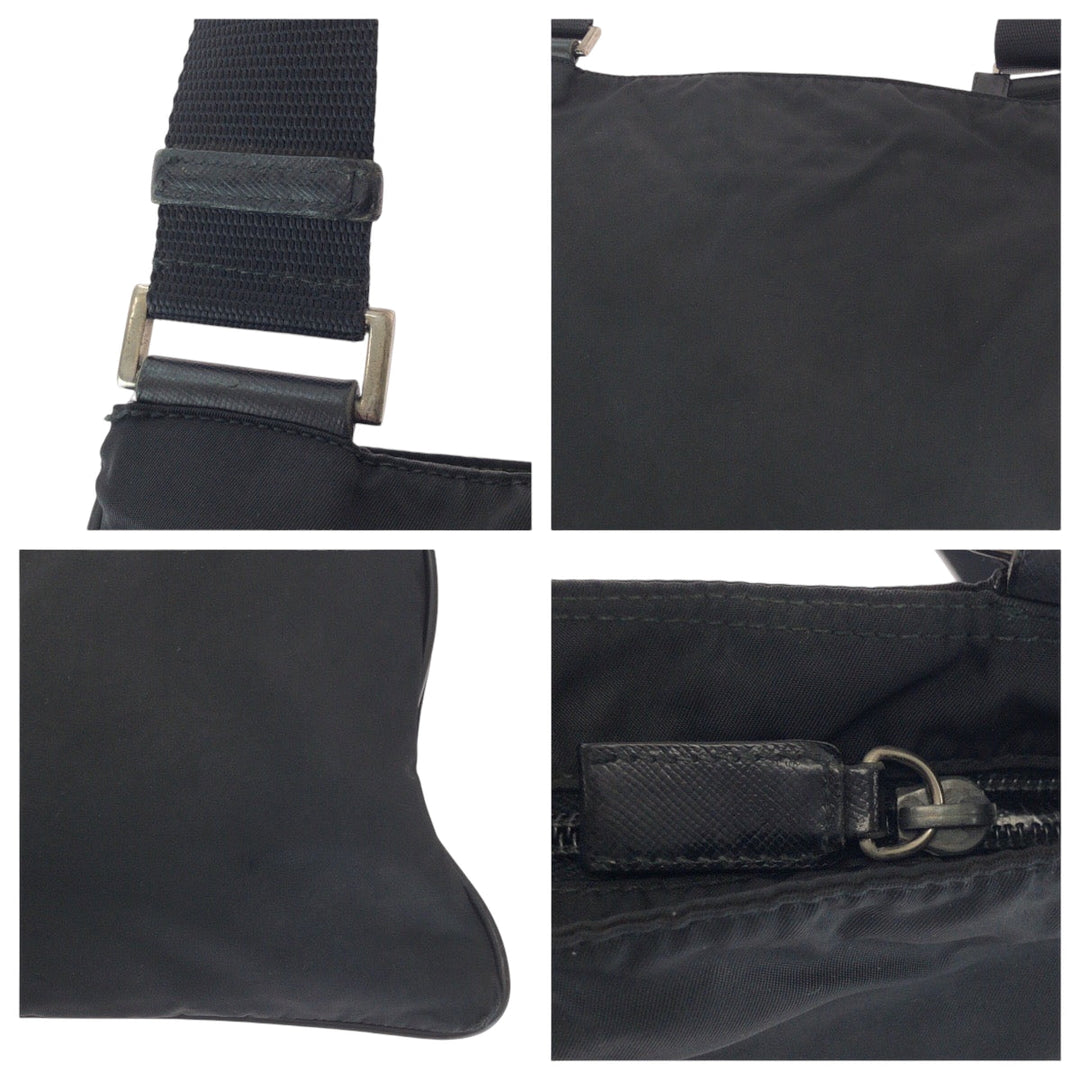 PRADA Shoulder Bag Nylon Black SilverMetal Shoulder Bag Sacoche Test Triangle With logo Women Used Authentic