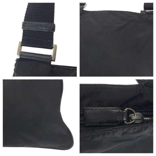 PRADA Shoulder Bag Nylon Black SilverMetal Shoulder Bag Sacoche Test Triangle With logo Women Used Authentic