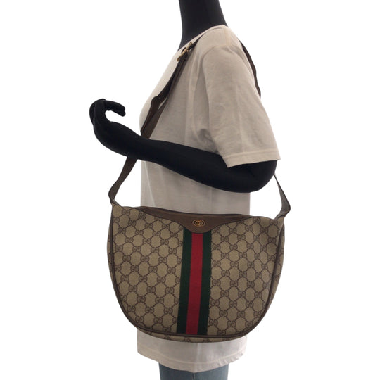 GUCCI Shoulder Bag 10 02 008 GG Supreme Canvas Beige Brown Brown Metal Shoulder Bag Shoulder Bag Sherry Line Old Gucci Women Used Authentic