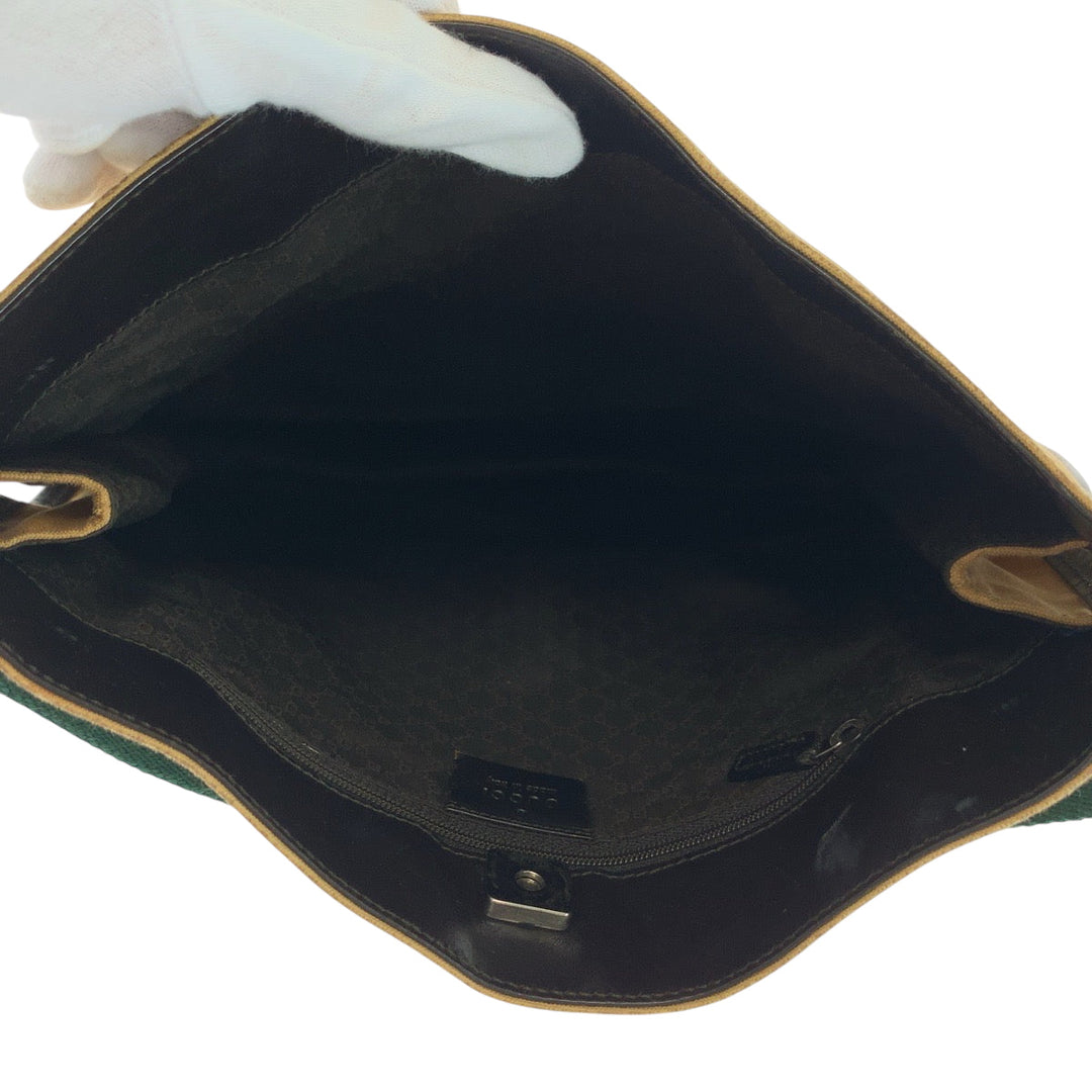 GUCCI Shoulder Bag 001 4321 canvas Brown Red Green SilverMetal Hobo Shoulder Bag Sherry line Women Used Authentic