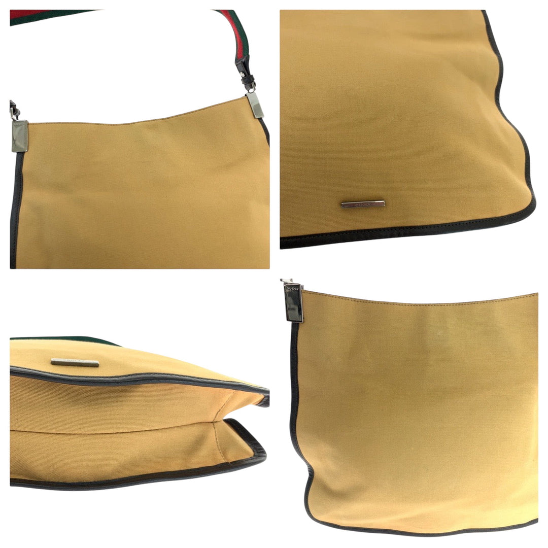 GUCCI Shoulder Bag 001 4321 canvas Brown Red Green SilverMetal Hobo Shoulder Bag Sherry line Women Used Authentic