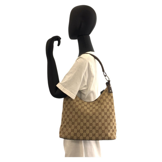 GUCCI Shoulder Bag 115003 GG canvas, leather Beige brown Hobo Shoulder Bag Women Used Authentic