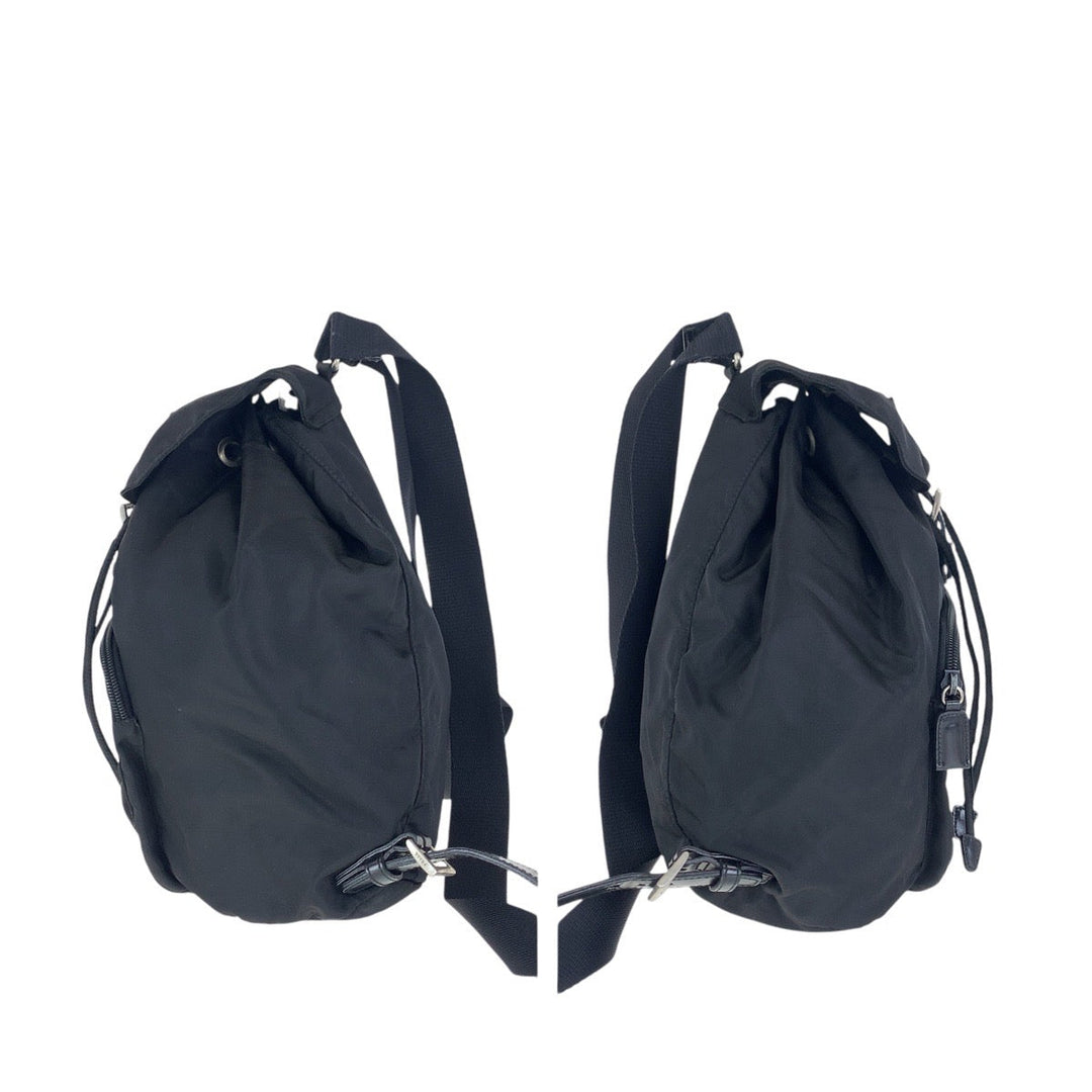 PRADA Backpack Nylon Black SilverMetal Backpack Backpack Test Triangle With logo Women Used Authentic