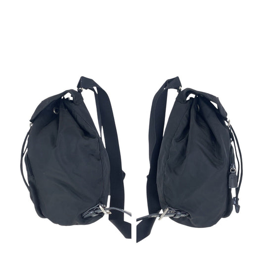 PRADA Backpack Nylon Black SilverMetal Backpack Backpack Test Triangle With logo Women Used Authentic