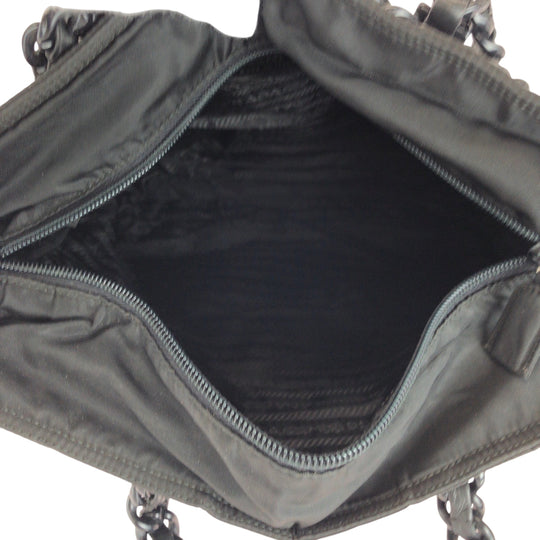 PRADA Tote Bag B7404 Nylon Black SilverMetal ChainTote Bag Shoulder Bag Test Triangle With logo Plastic Chain Women Used Authentic