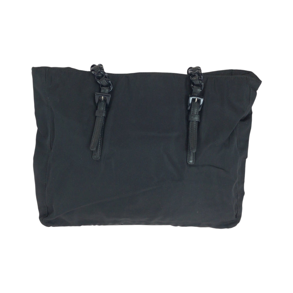 PRADA Tote Bag B7404 Nylon Black SilverMetal ChainTote Bag Shoulder Bag Test Triangle With logo Plastic Chain Women Used Authentic