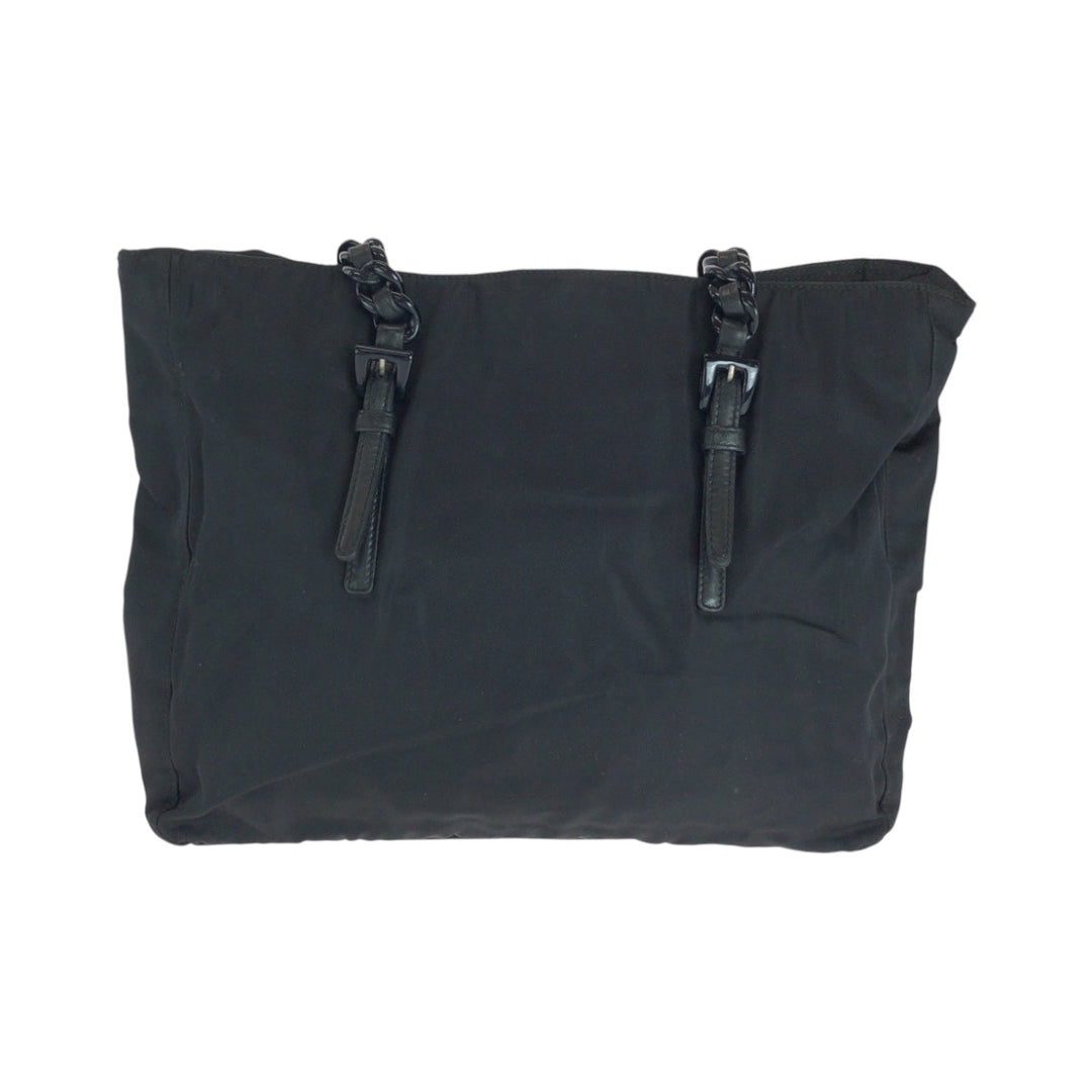 PRADA Tote Bag B7404 Nylon Black SilverMetal ChainTote Bag Shoulder Bag Test Triangle With logo Plastic Chain Women Used Authentic