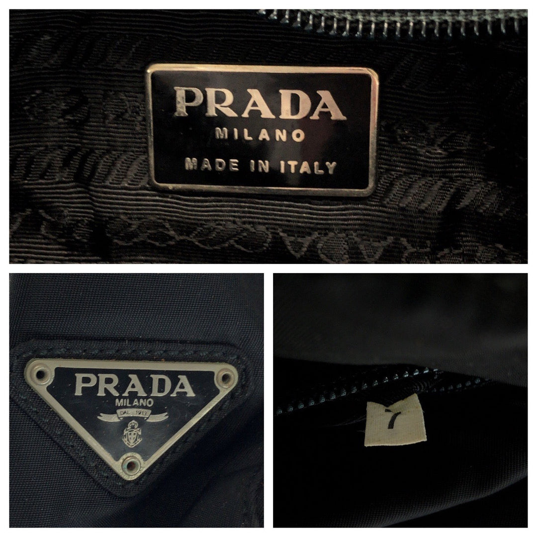 PRADA Tote Bag B7404 Nylon Black SilverMetal ChainTote Bag Shoulder Bag Test Triangle With logo Plastic Chain Women Used Authentic